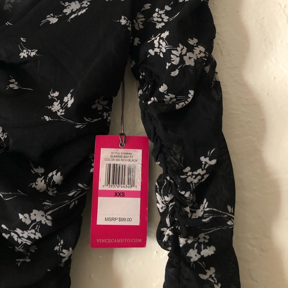 NEW Vince Camuto mesh floral top black and white XXS - Picture 5 of 12